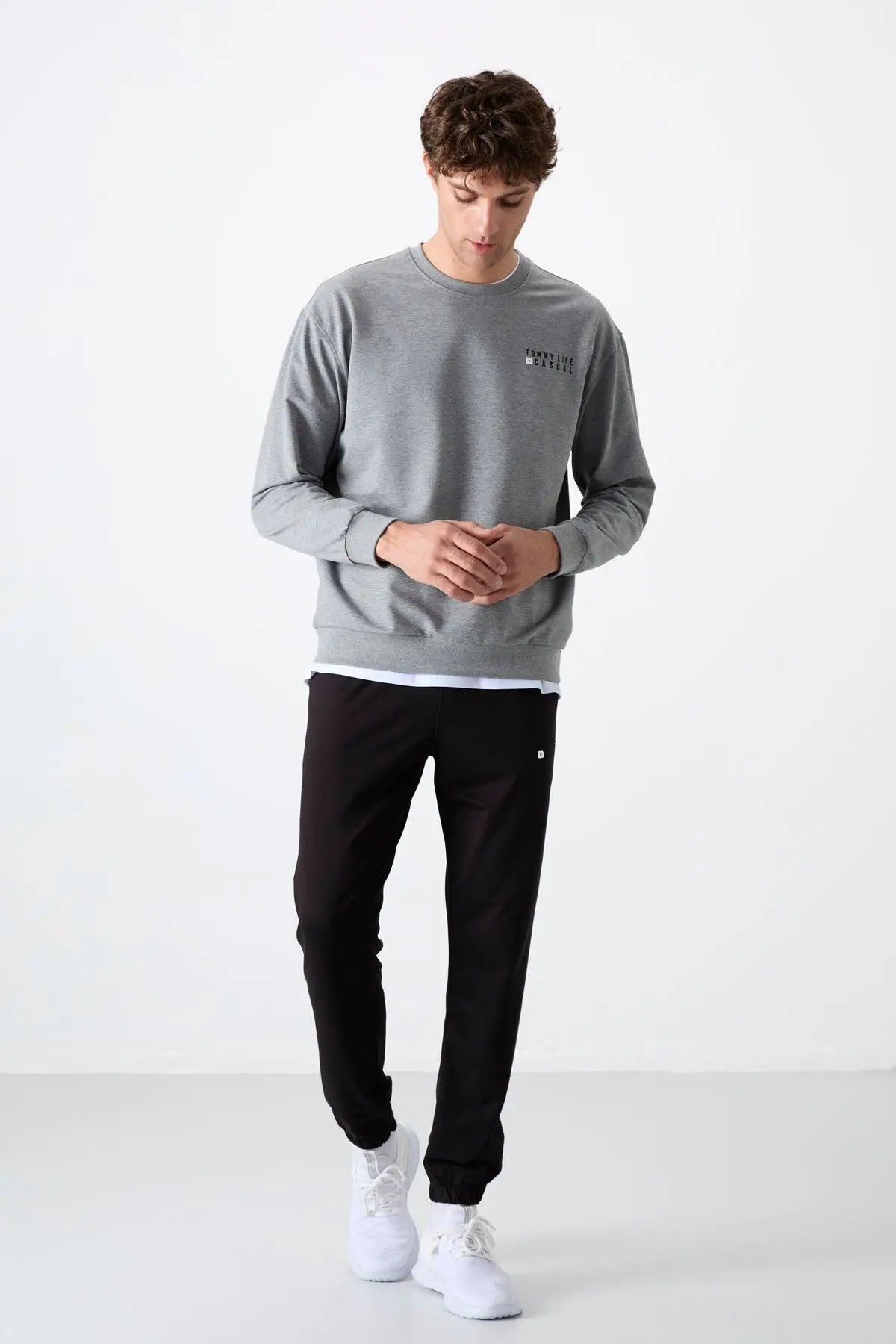 casual o yaka lastik paça erkek oversize eşofman takimi - 85120 - Justyol