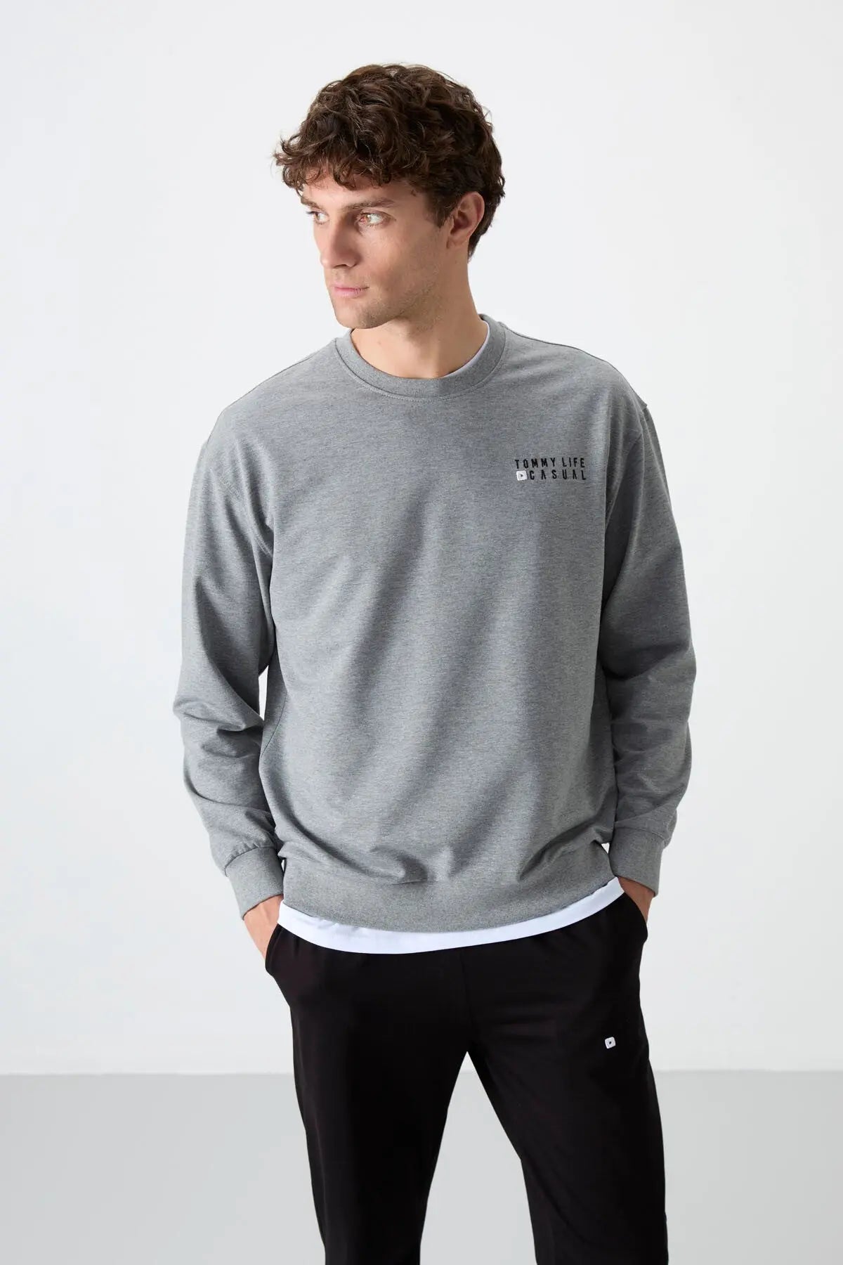 casual o yaka lastik paça erkek oversize eşofman takimi - 85120 - Justyol