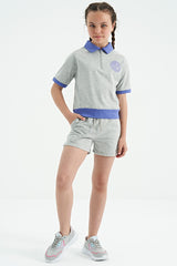 <tc>Ensemble short pour fille avec haut à col orange et manches courtes, coupe confortable - 75131</tc>