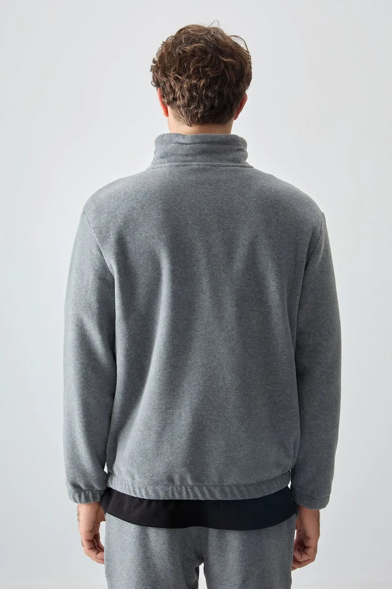 Ensemble de survêtement pour homme en polaire à demi-fermeture éclair, col montant et bas de pantalon élastiqués - 85159