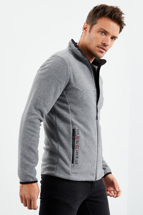 <tc>Sweatshirt polaire pour homme à col montant zippé, coupe standard, avec broderie de texte - 87992</tc>