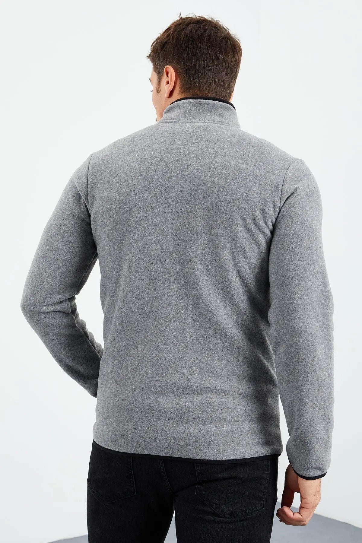 yazi nakişli dik yaka fermuarli standart kalip erkek sweatshirt polar - 87992 - Justyol