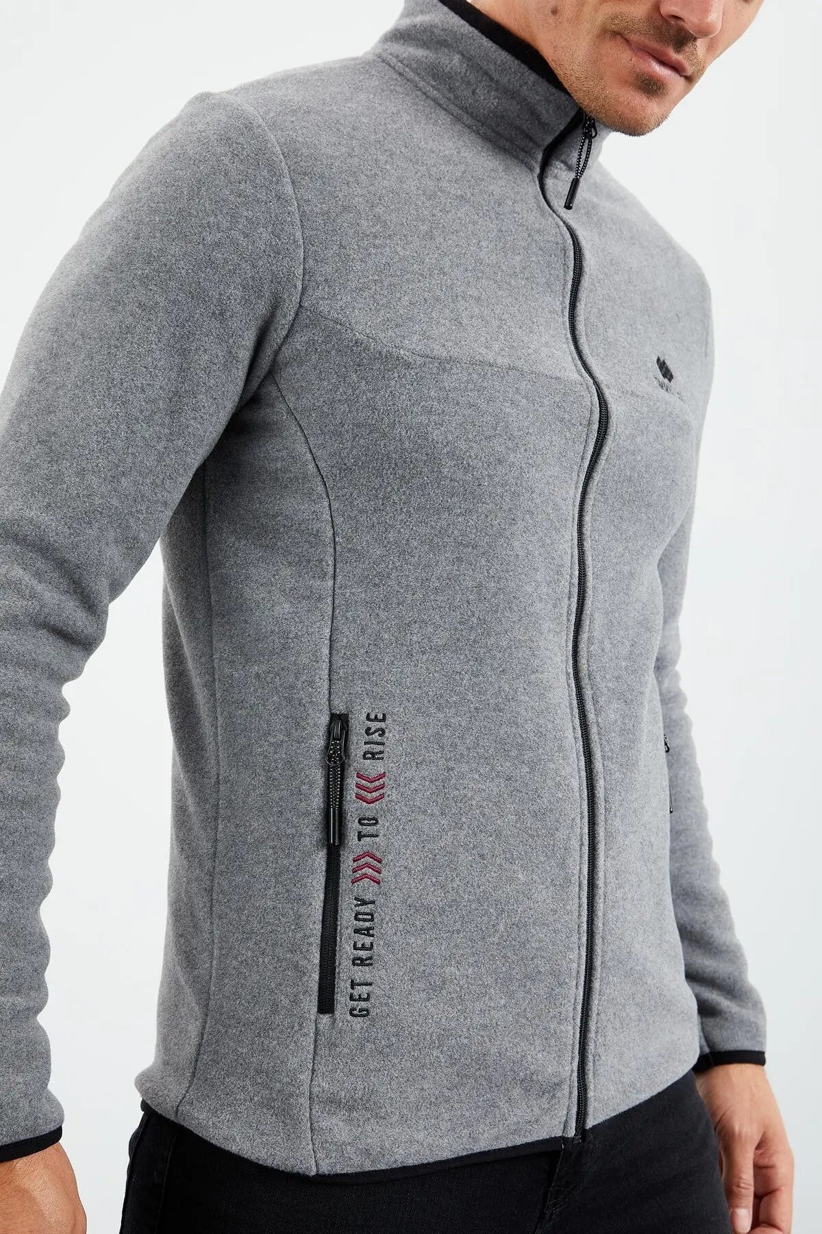 yazi nakişli dik yaka fermuarli standart kalip erkek sweatshirt polar - 87992 - Justyol