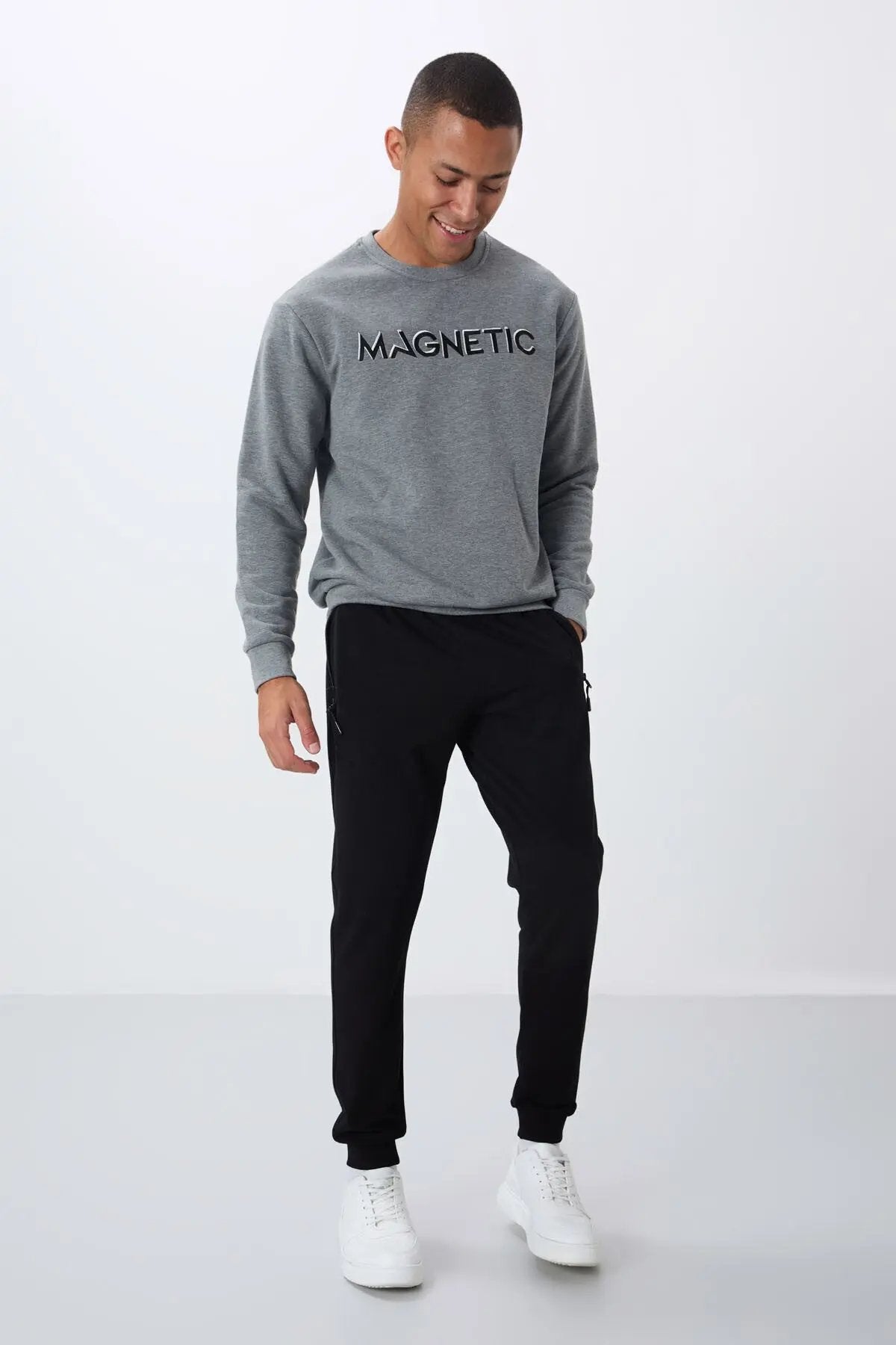 yazi nakişli o yaka rahat form erkek sweatshirt - 88020 - Justyol