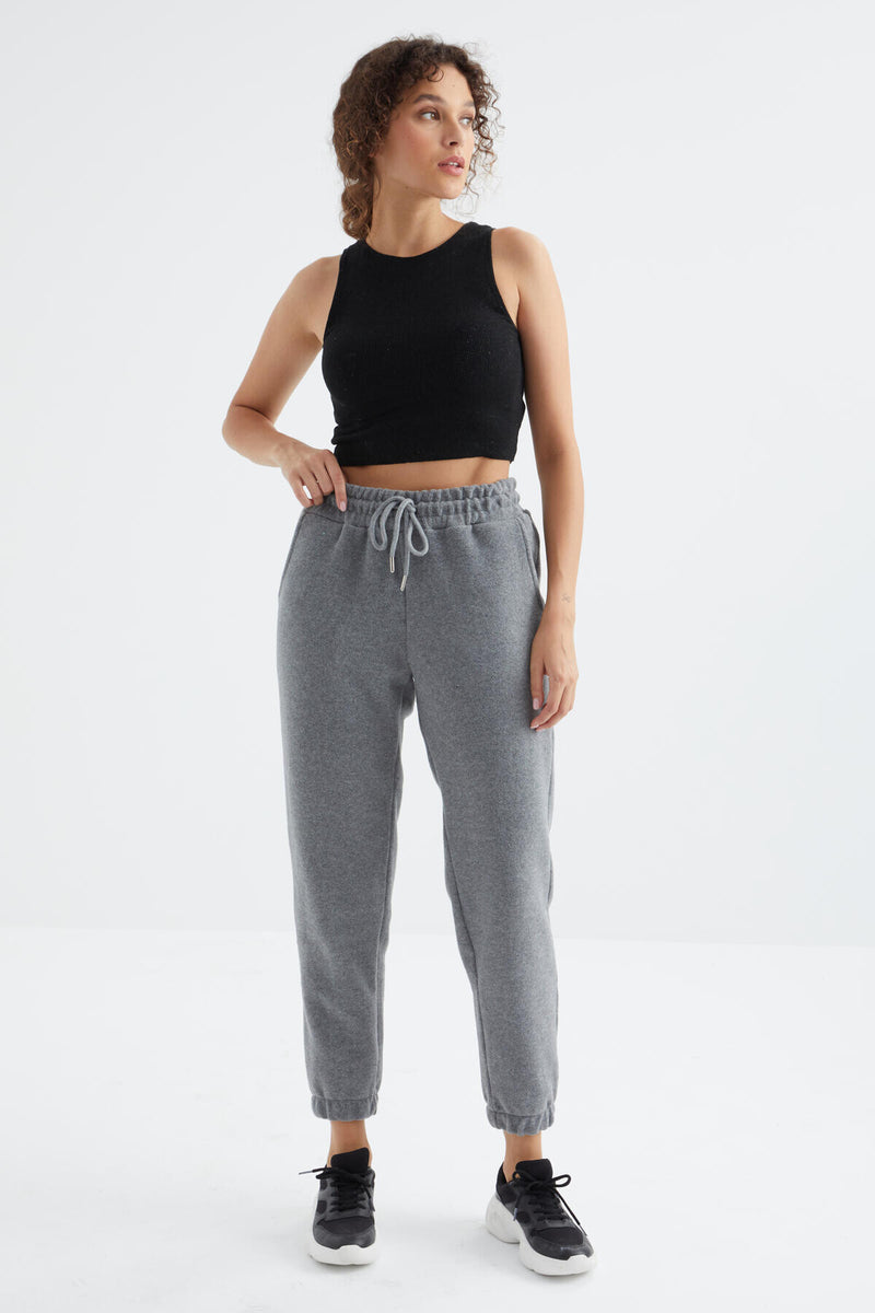 Pantalon Jogger Femme Taille Haute Basic en Polaire.