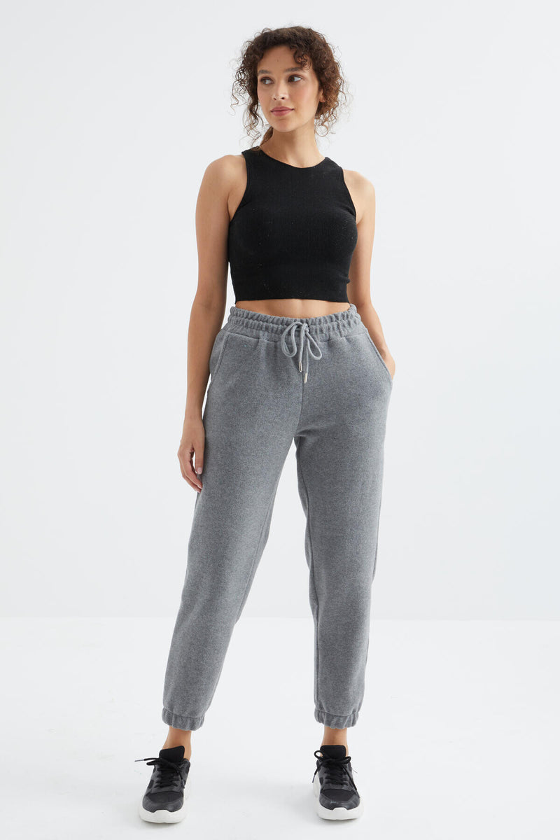 Pantalon Jogger Femme Taille Haute Basic en Polaire.