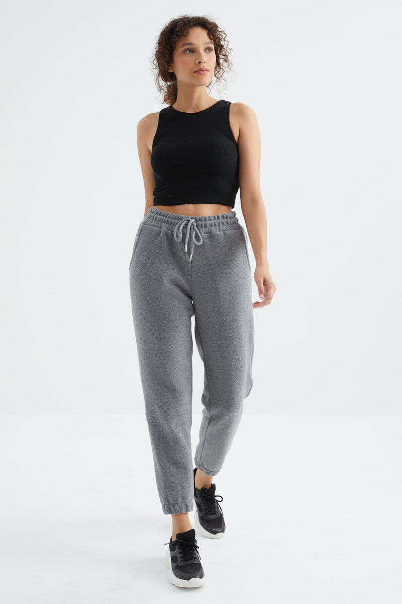 Pantalon Jogger Femme Taille Haute Basic en Polaire.