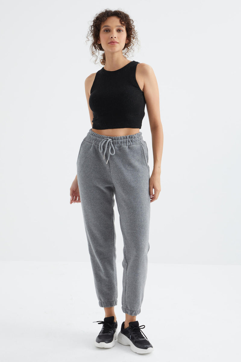 Pantalon Jogger Femme Taille Haute Basic en Polaire.