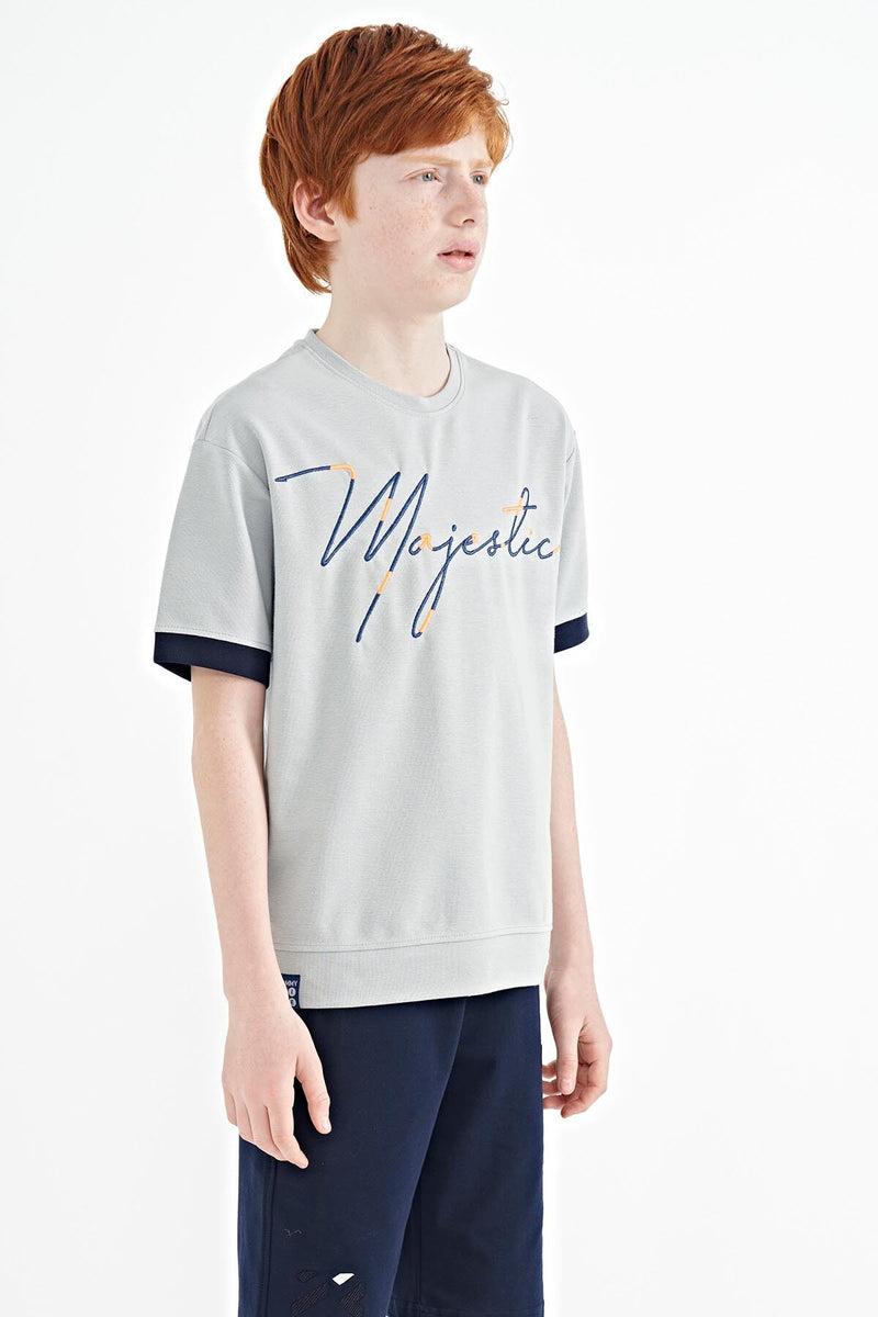 T-shirt Garçon Oversize Col Rond avec Broderie Texte