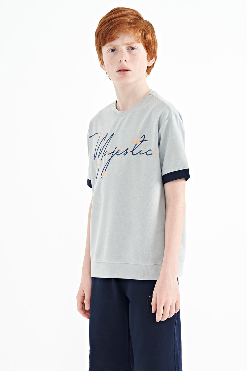 T-shirt Garçon Oversize Col Rond avec Broderie Texte