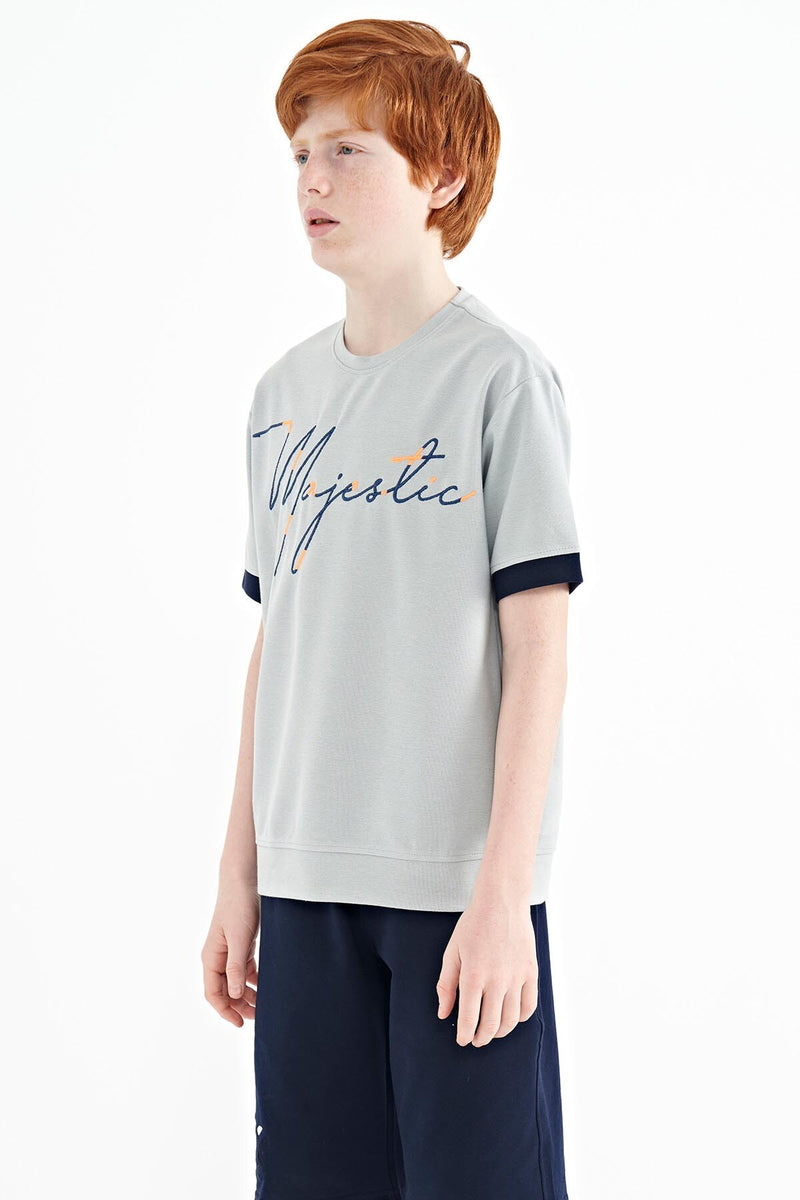 T-shirt Garçon Oversize Col Rond avec Broderie Texte