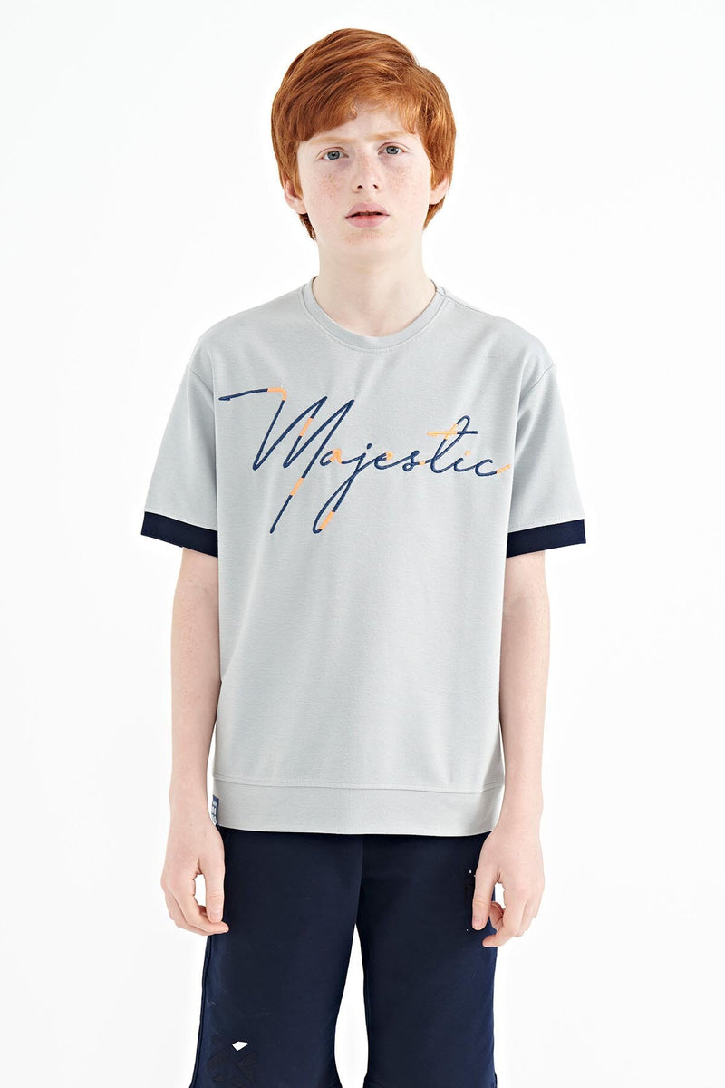 T-shirt Garçon Oversize Col Rond avec Broderie Texte