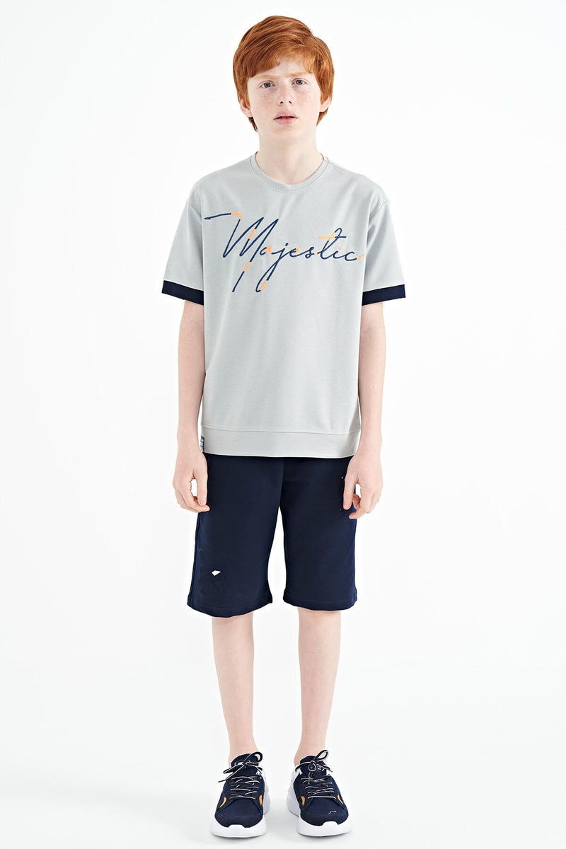 T-shirt Garçon Oversize Col Rond avec Broderie Texte