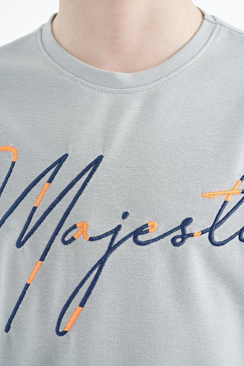 T-shirt Garçon Oversize Col Rond avec Broderie Texte