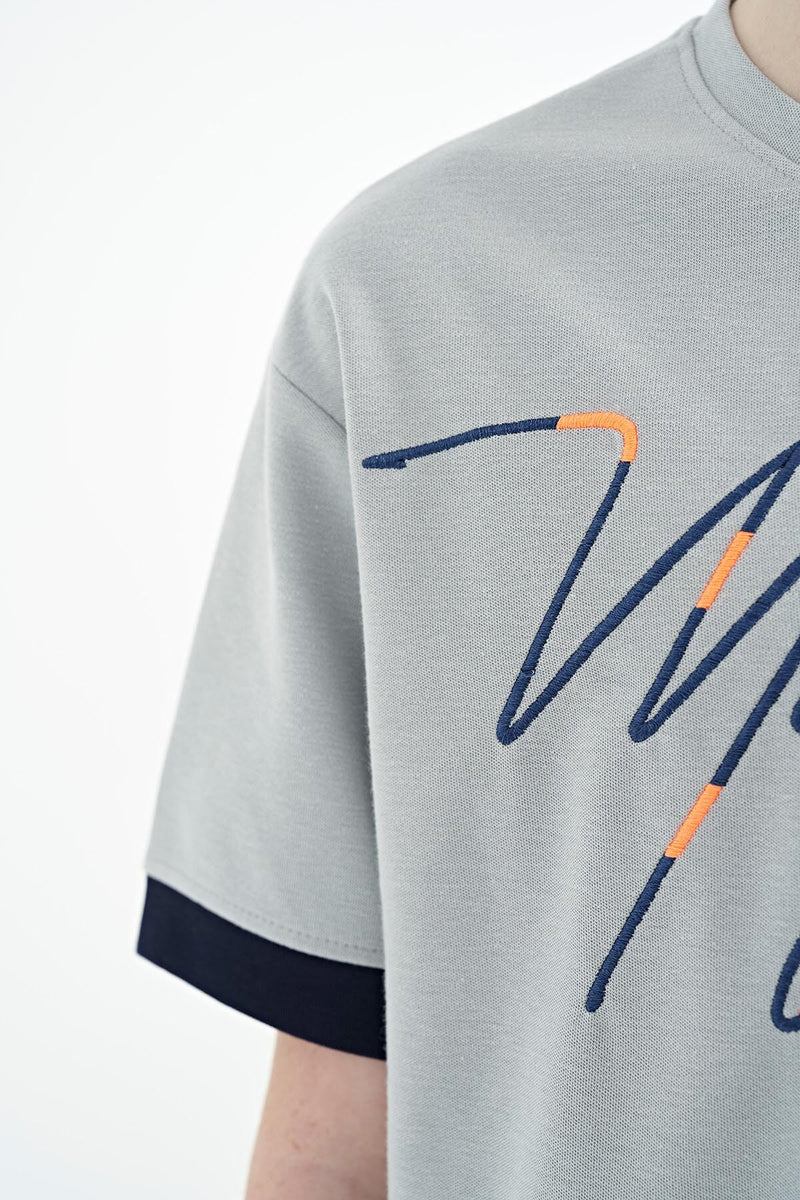 T-shirt Garçon Oversize Col Rond avec Broderie Texte