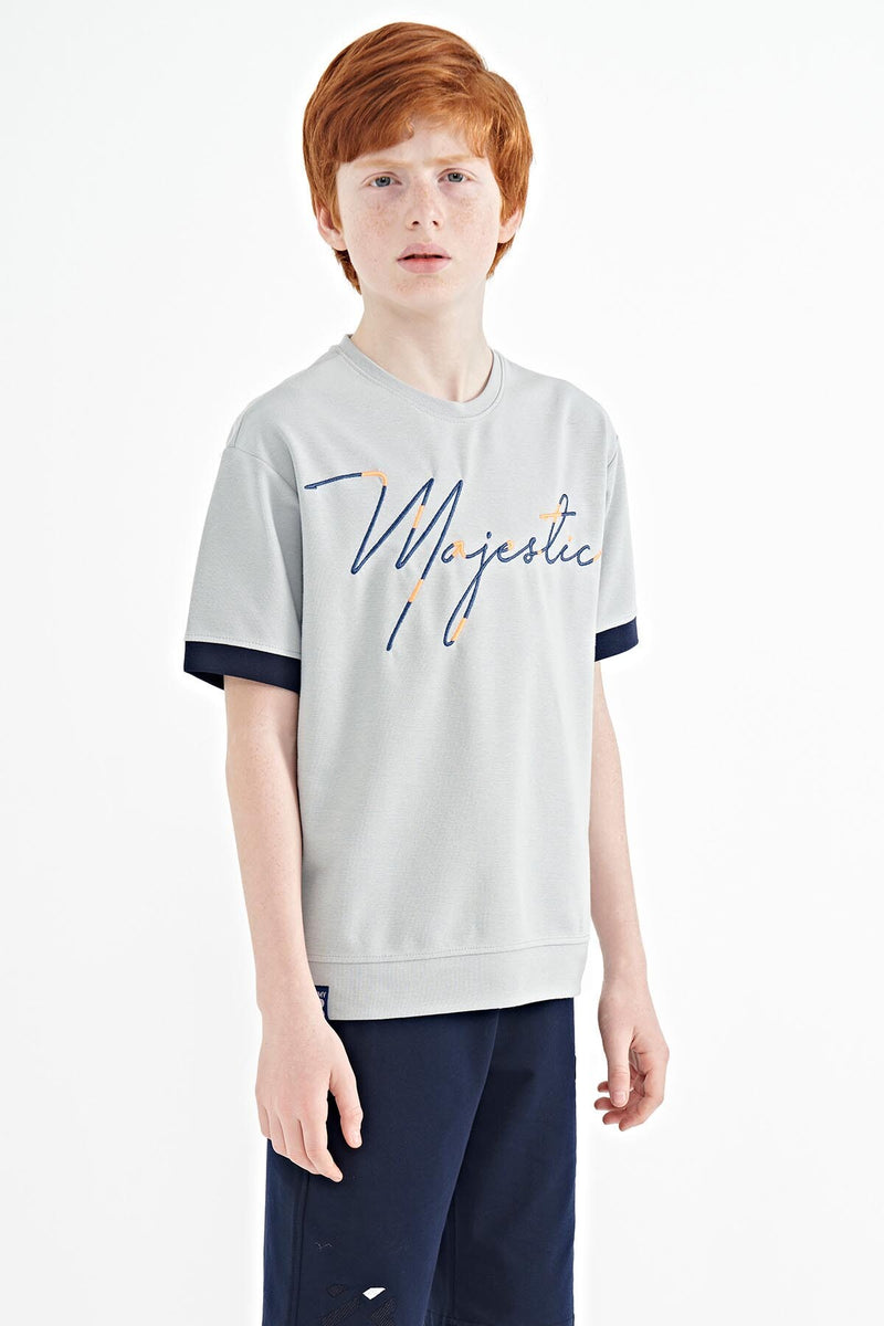 T-shirt Garçon Oversize Col Rond avec Broderie Texte