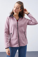 <tc>Sweatshirt femme en polaire à col montant avec fermeture éclair, coupe décontractée - 97173</tc>