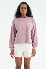 o yaka nakiş detayli crop basic kadin sweatshirt - 02116