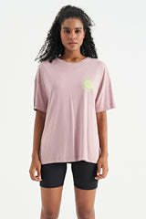 ön arka baski detayli o yaka oversize kadin t-shirt - 02232