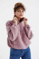 <tc>Sweatshirt femme en polaire à demi-fermeture éclair avec bas froncé, coupe oversize - 97171</tc>