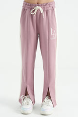 <tc>Pantalon de survêtement pour fille avec broderie de texte, taille élastique à lacets et coupe confortable - 75121</tc>