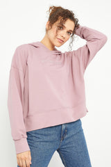 yazi nakişli kapüşonlu basic kadin oversize sweatshirt - 97164