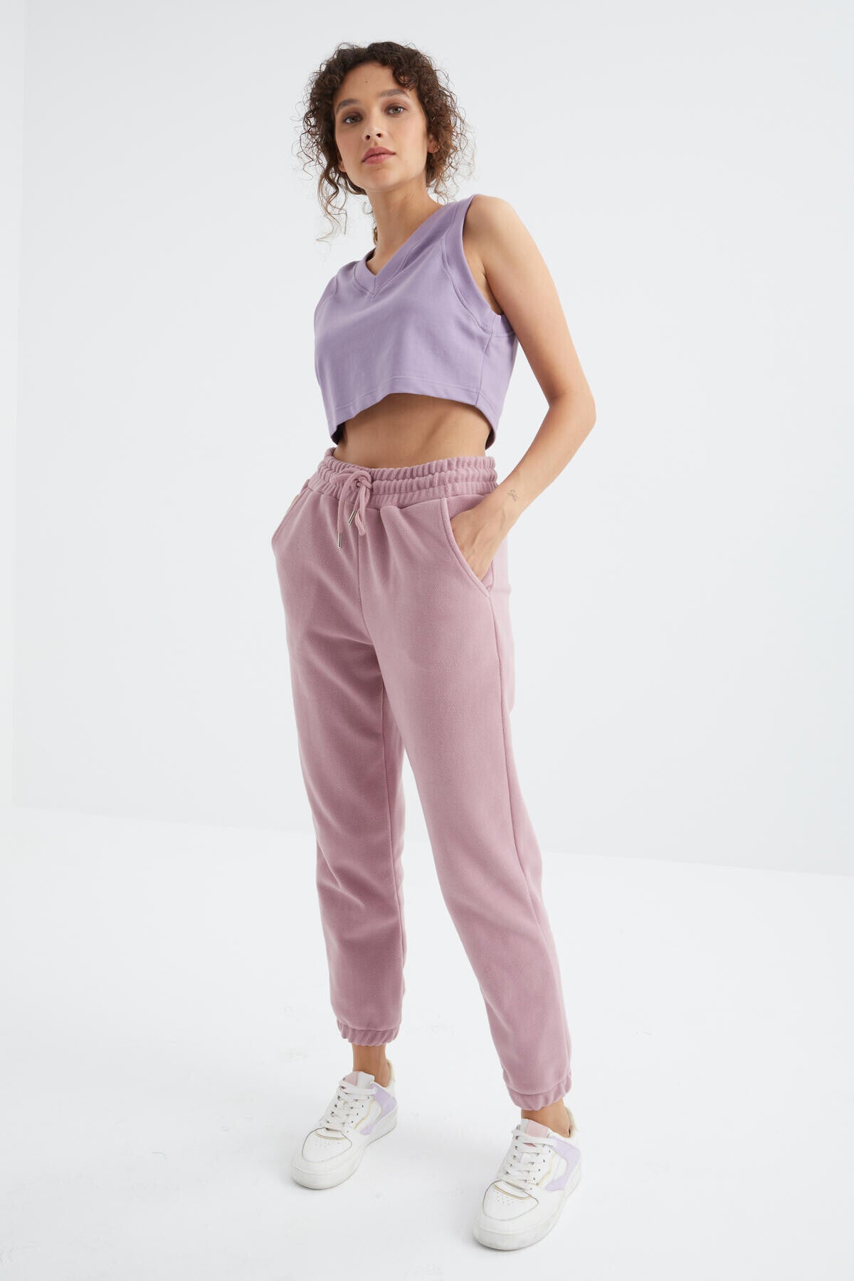 yüksek bel basic bağcikli jogger polar kadin eşofman alt - 94622 - Justyol