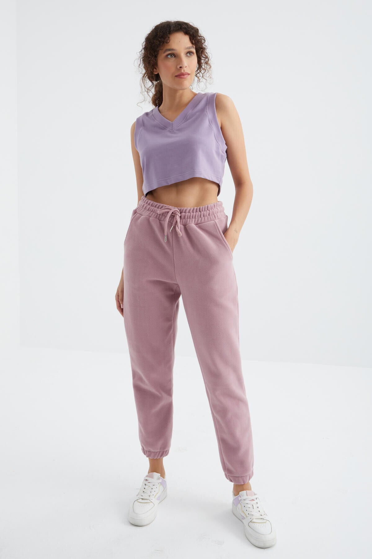 yüksek bel basic bağcikli jogger polar kadin eşofman alt - 94622 - Justyol