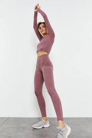 yüksek bel uzun kollu slim fit crop top kadin tayt takim - 95286 - Justyol