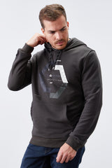 geometrik baskili standart kalip kapüşonlu erkek sweatshirt - 87870