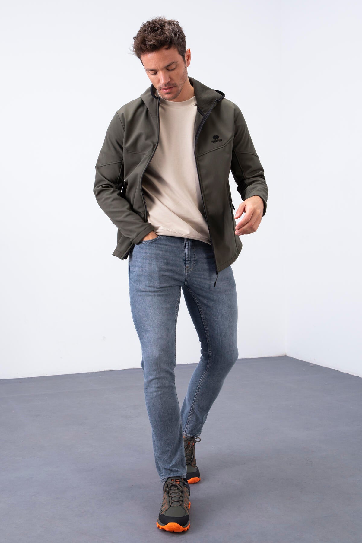 fermuarli kapüşonlu su ve rüzgar geçirmez softshell erkek mont - 88051 - Justyol
