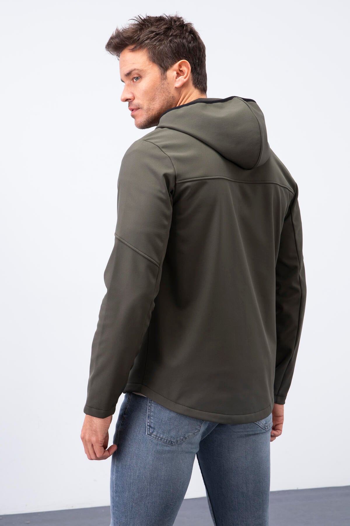 fermuarli kapüşonlu su ve rüzgar geçirmez softshell erkek mont - 88051 - Justyol