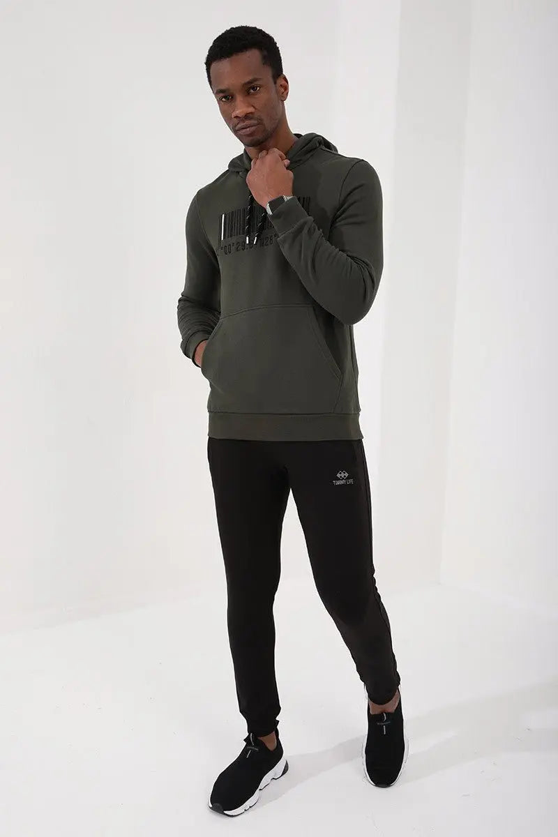 nakişli kanguru cep standart kalip kapüşonlu erkek sweatshirt - 87839 - Justyol