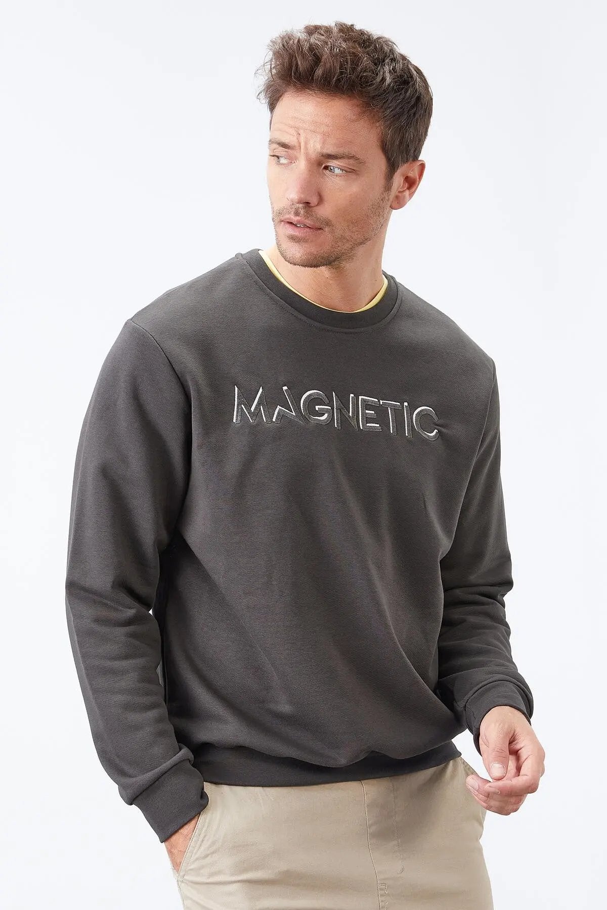 yazi nakişli o yaka rahat form erkek sweatshirt - 88020 TOMMYLIFE