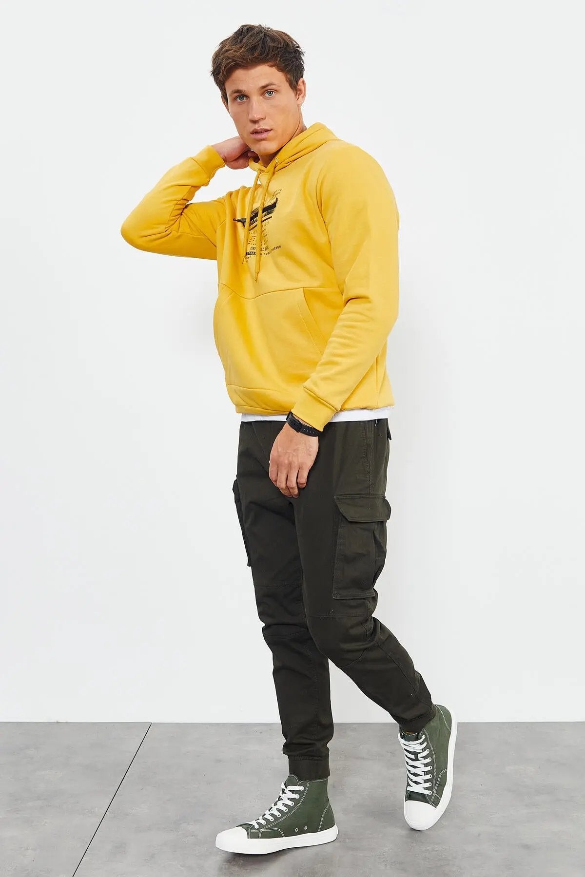 baskili kapüşonlu kanguru cep rahat form erkek sweatshirt - 88019 - Justyol