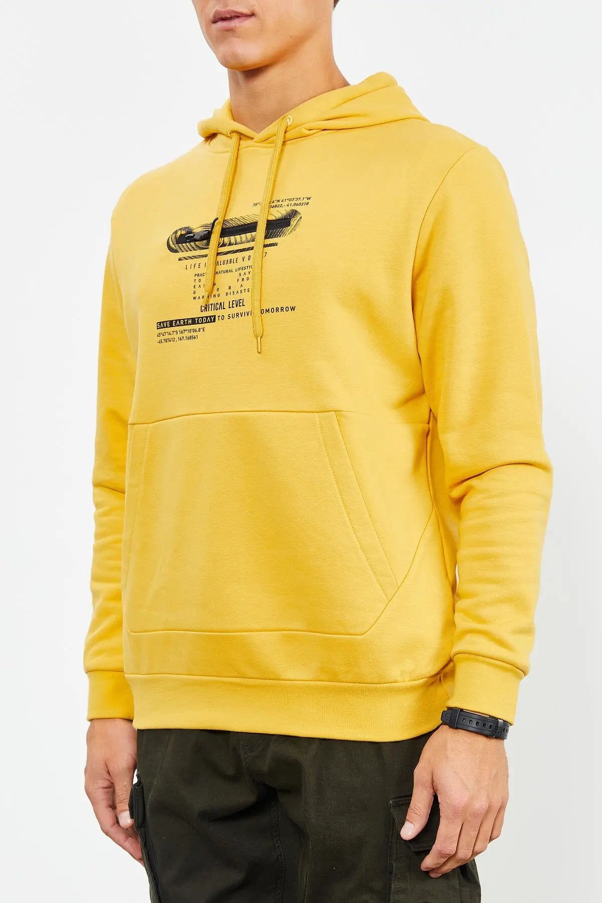 baskili kapüşonlu kanguru cep rahat form erkek sweatshirt - 88019 - Justyol