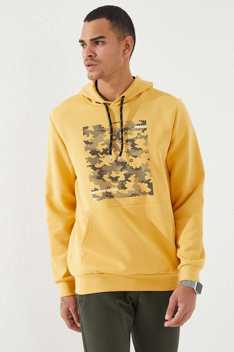 kamuflaj desen baskili standart kalip kapüşonlu erkek sweatshirt - 87884