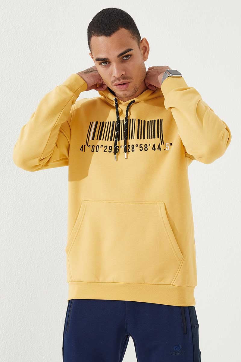 nakişli kanguru cep standart kalip kapüşonlu erkek sweatshirt - 87839