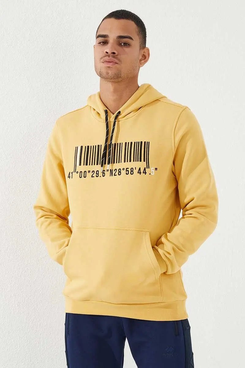 nakişli kanguru cep standart kalip kapüşonlu erkek sweatshirt - 87839 - Justyol