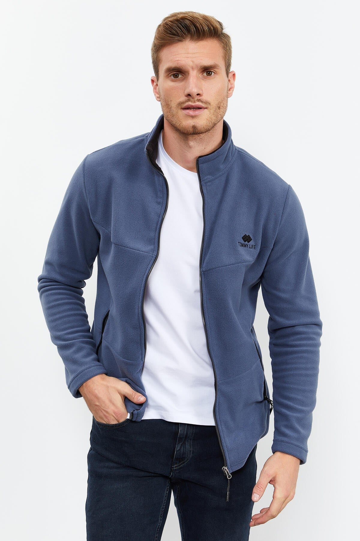 <tc>Sweatshirt homme en polaire à col montant avec fermeture éclair, coupe standard - 87993</tc>