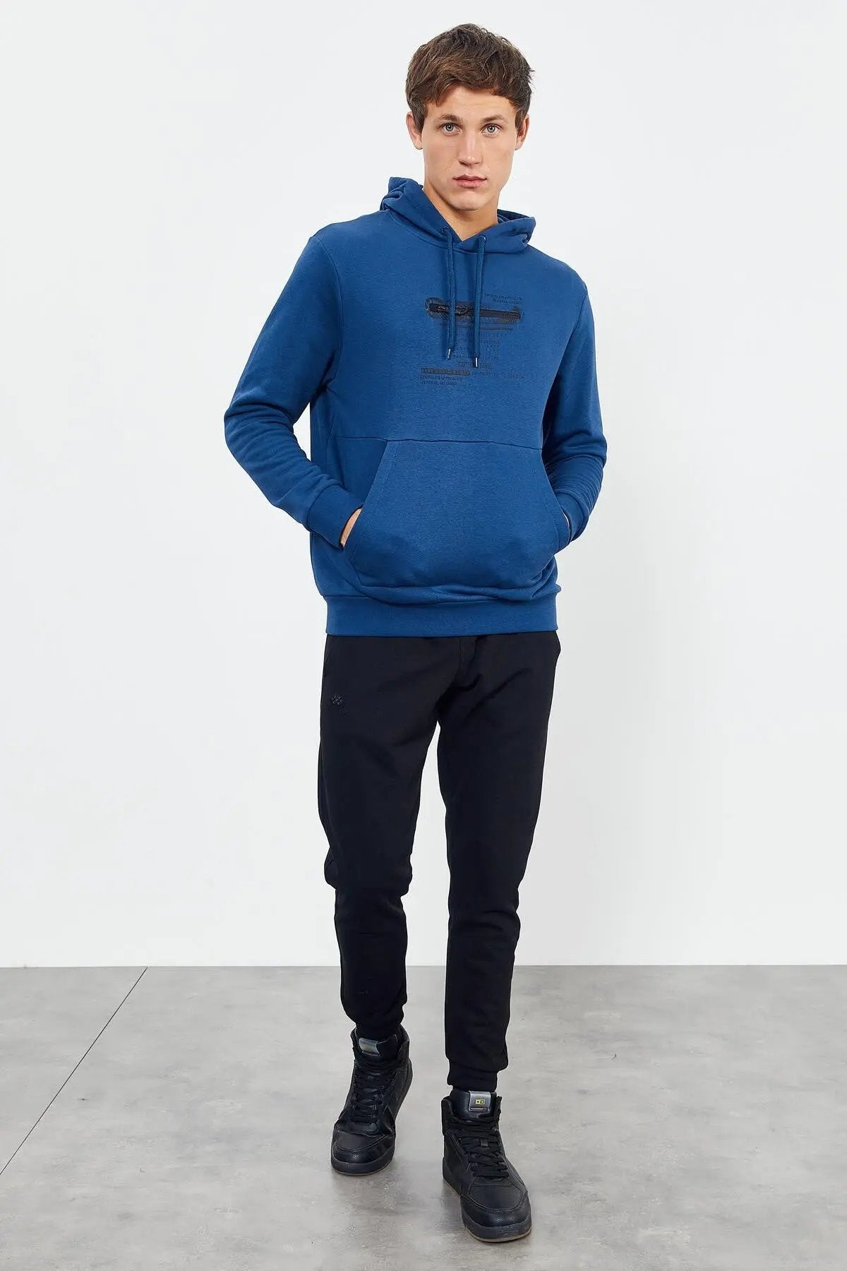 baskili kapüşonlu kanguru cep rahat form erkek sweatshirt - 88019 - Justyol