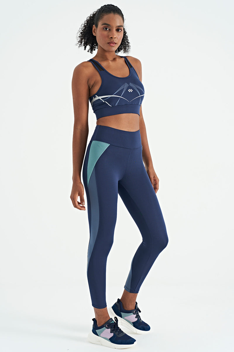 Soutien-gorge de sport femme à imprimé avant et arrière, coupe ajustée, décolleté en U