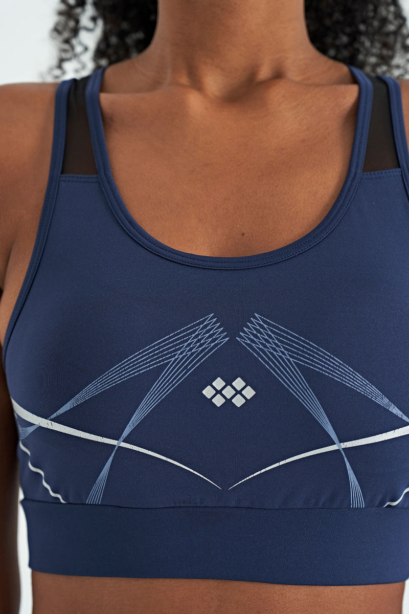 Soutien-gorge de sport femme à imprimé avant et arrière, coupe ajustée, décolleté en U