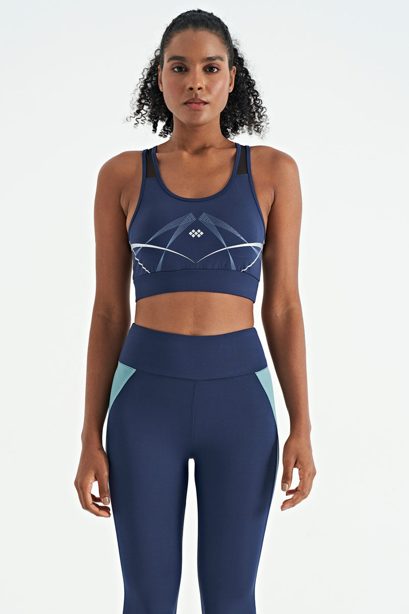 Soutien-gorge de sport femme à imprimé avant et arrière, coupe ajustée, décolleté en U