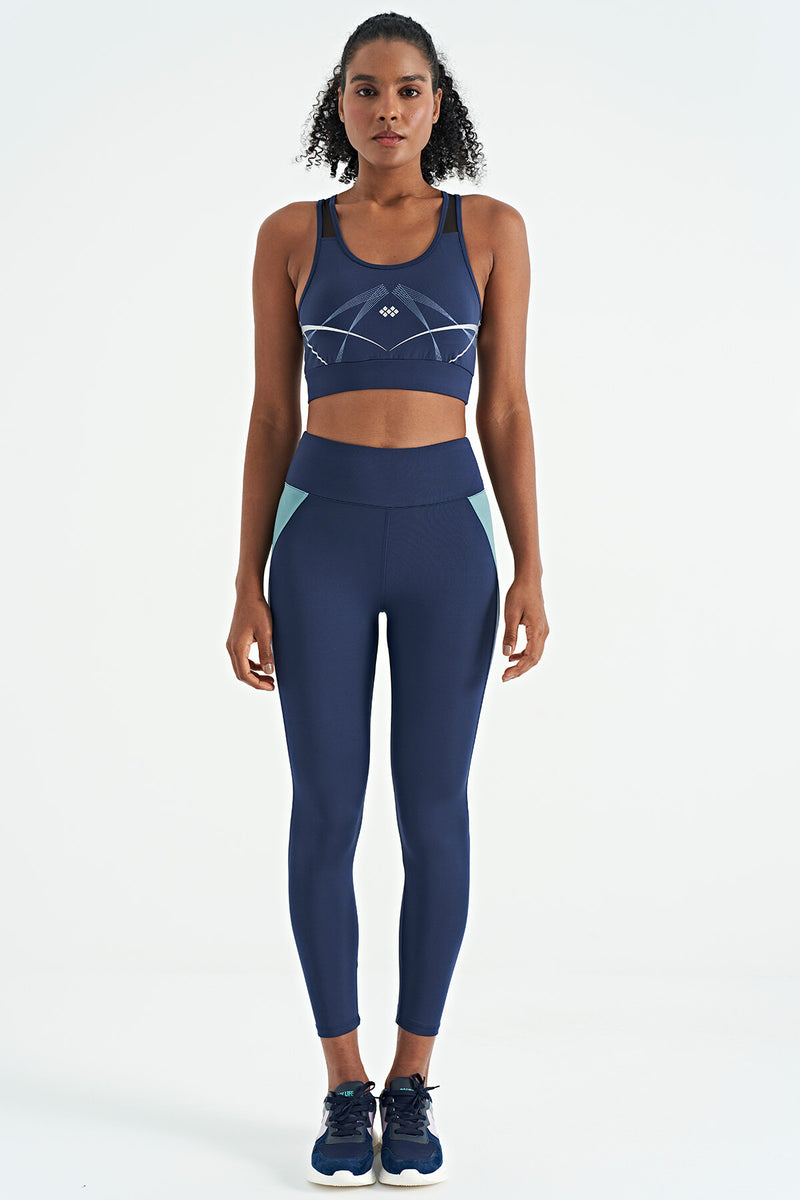Soutien-gorge de sport femme à imprimé avant et arrière, coupe ajustée, décolleté en U