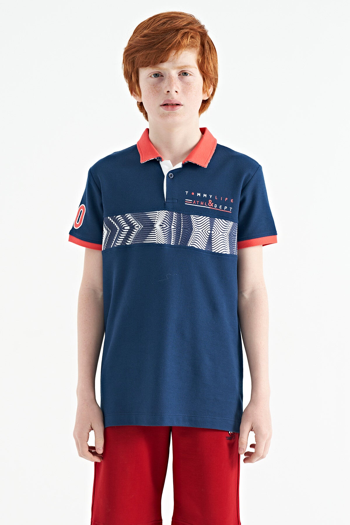 <tc>T-shirt pour garçon à col polo, coupe standard, avec détails de bande imprimée - 11162</tc>