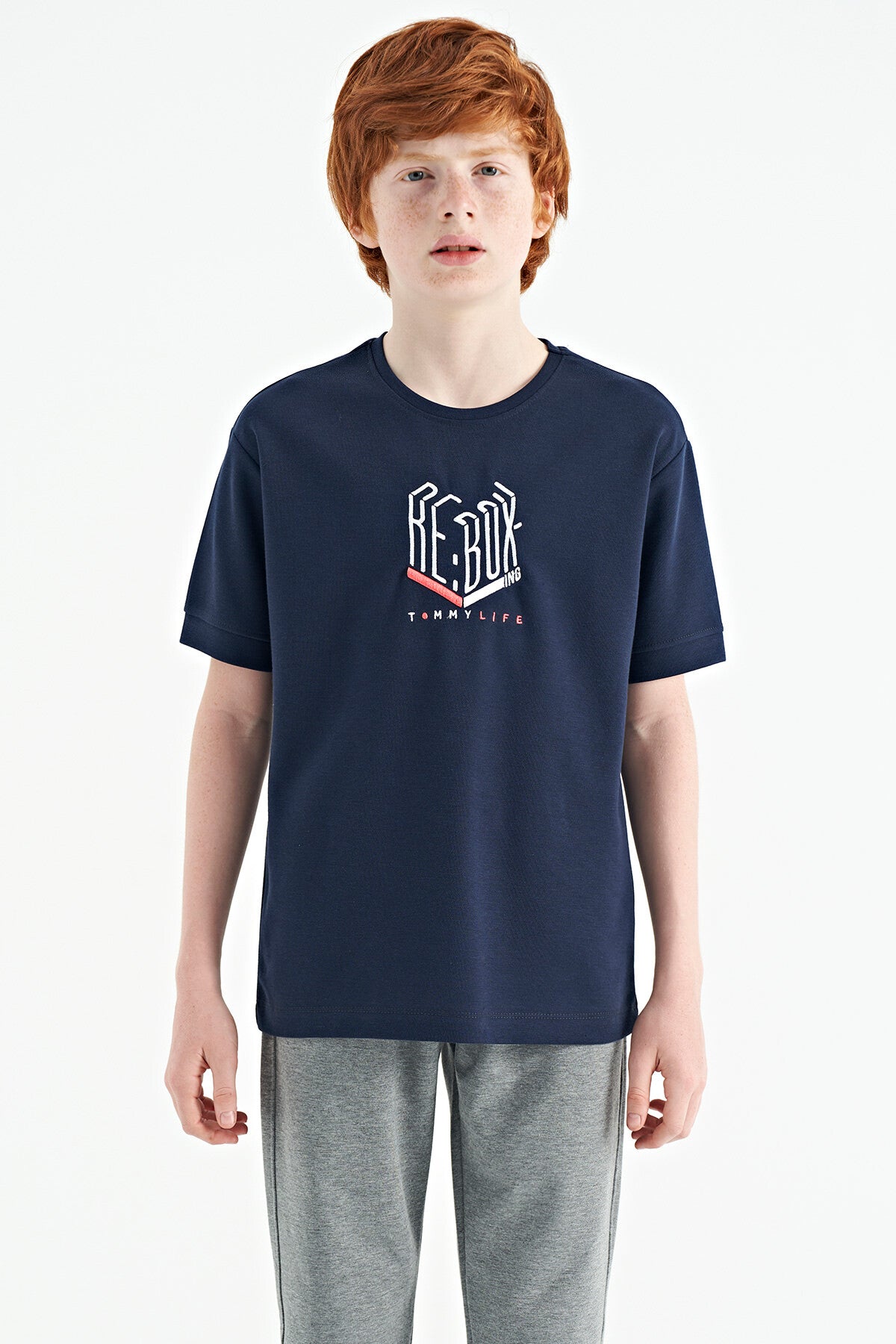 <tc>T-shirt oversize pour garçon à col rond avec broderie de texte - 11151</tc>