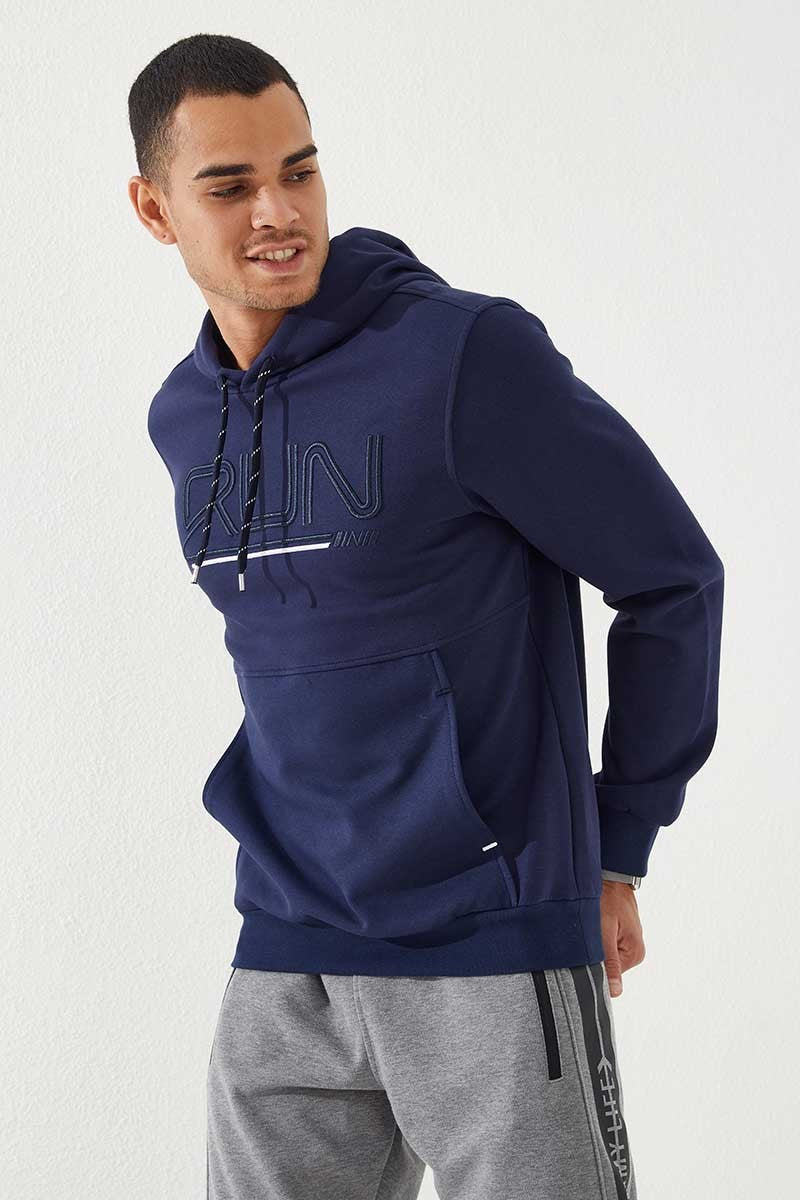 yazi nakişli standart kalip kapüşonlu erkek sweatshirt - 87887