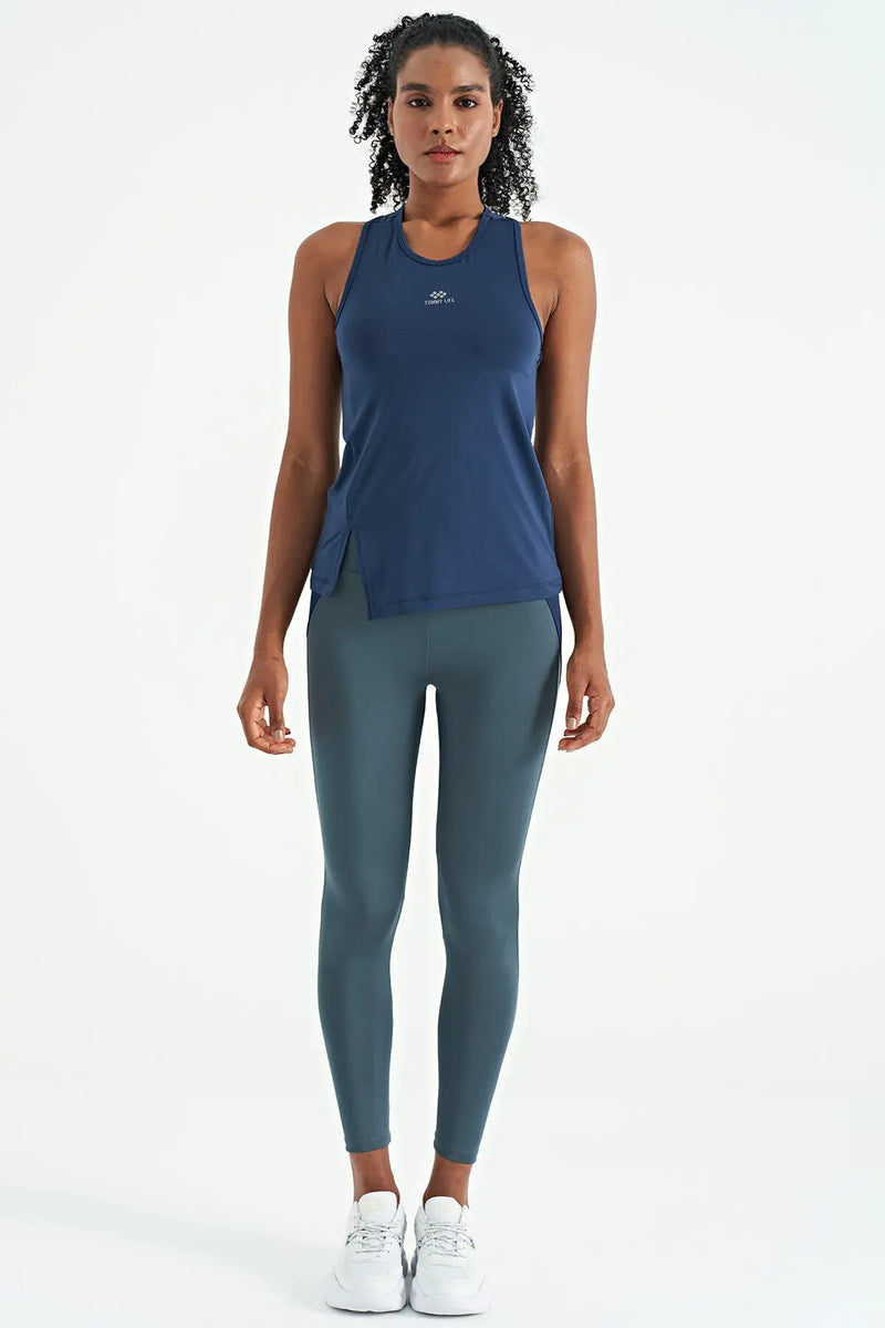 Débardeur de sport pour femme à col rond, sans manches, avec détails fente - 97256