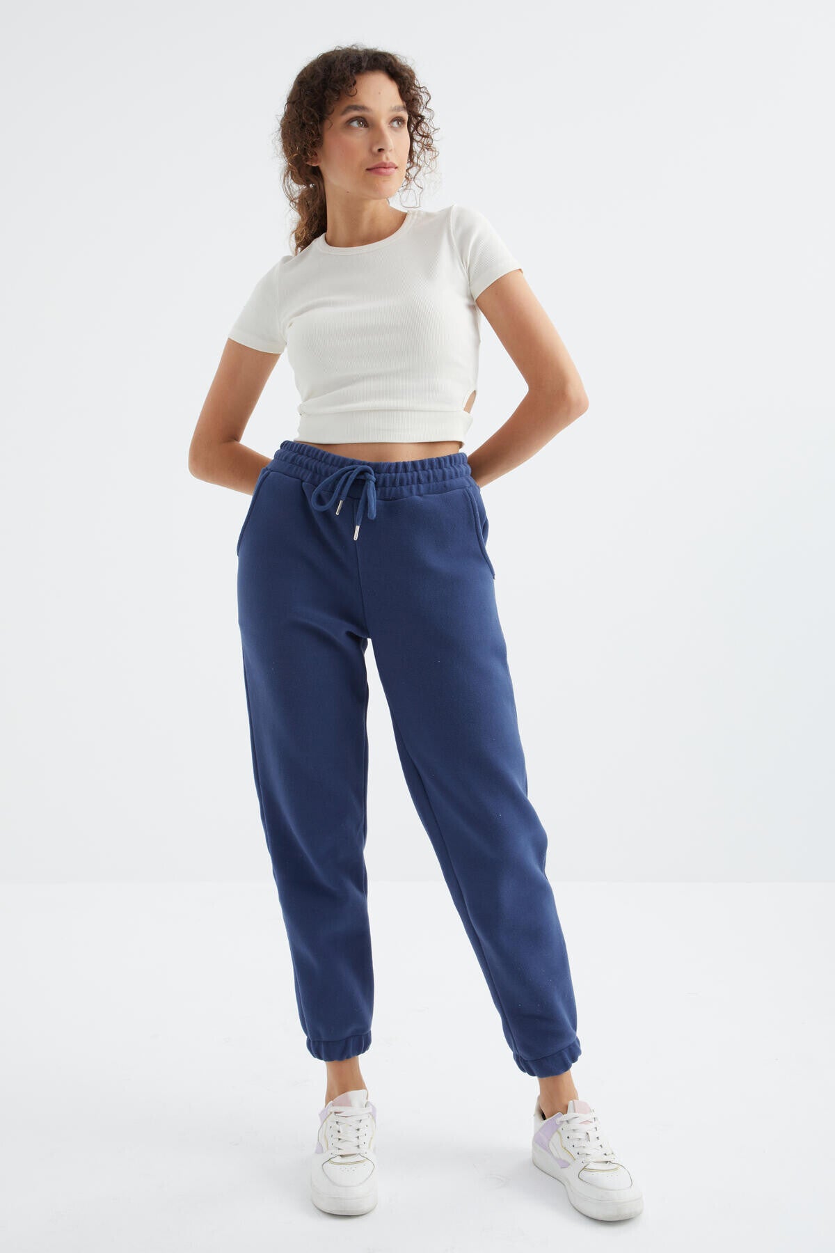 yüksek bel basic bağcikli jogger polar kadin eşofman alt - 94622 - Justyol